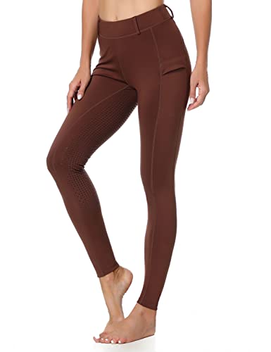 beroy Reithose Damen Silikon Vollbesatz High Waist Reitleggings mit Handytasche und gürtelschlaufen für Reitsport Brown 3XL von beroy