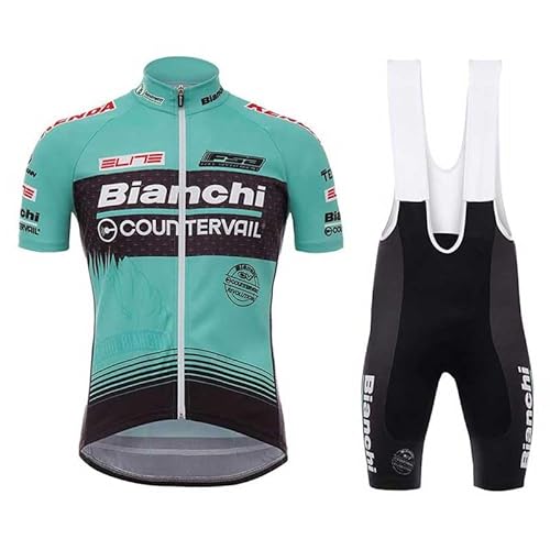 beyleaycau Herren Radtrikot Kurzen äRmeln mit 3 Taschen und Trägerhose Sommer Atmungsaktives Radsport-Set GEL-Pad Blau-M von beyleaycau