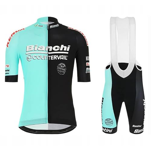 beyleaycau Herren Radtrikot Kurzen äRmeln mit 3 Taschen und Trägerhose Sommer Atmungsaktives Radsport-Set GEL-Pad von beyleaycau