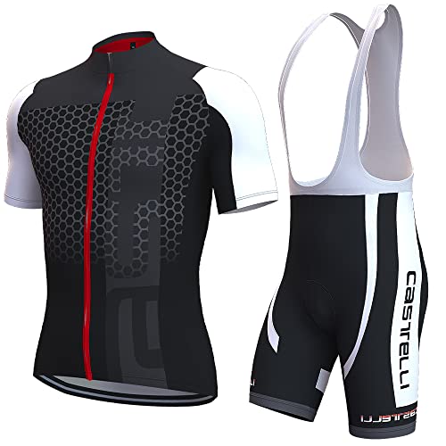 beyleaycau Herren Radtrikot Kurzen äRmeln mit 3 Taschen und Trägerhose Sommer Atmungsaktives Radsport-Set GEL-Pad von beyleaycau