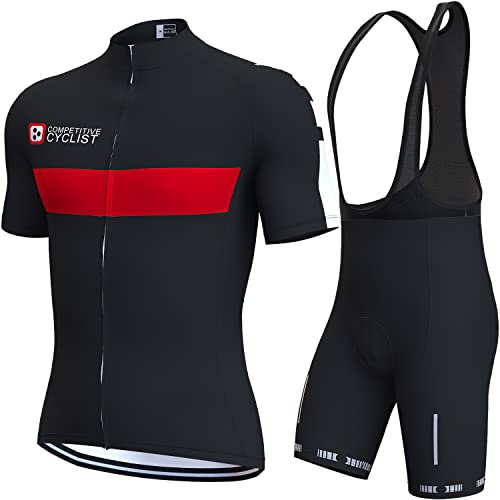 beyleaycau Herren Radtrikot Kurzen äRmeln mit 3 Taschen und Trägerhose Sommer Atmungsaktives Radsport-Set GEL-Pad von beyleaycau