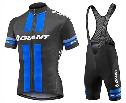 beyleaycau Herren Radtrikot Kurzen äRmeln mit 3 Taschen und Trägerhose Sommer Atmungsaktives Radsport-Set GEL-Pad von beyleaycau