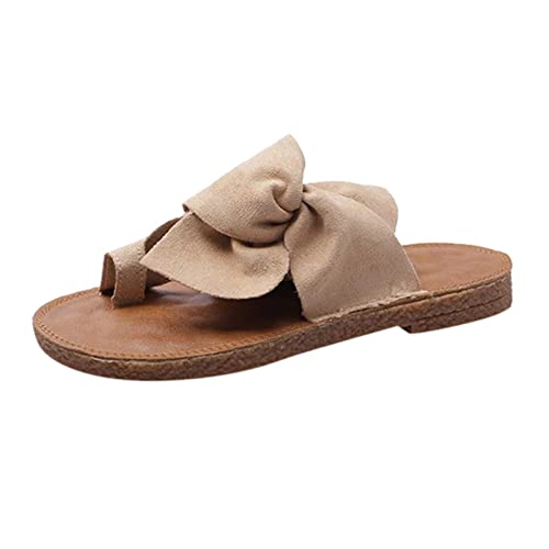 Hausschuhe Sandalen Lässige Strand Zehen Ring-Schuhe Frauen Flache Frauen-Pantoffel Klein Schuhe Damen Absatz Frauen Rutschfeste Hausschuhe Damen Elegante Leicht Lässige Damensandalen (Khaki, 43) von bgyujn