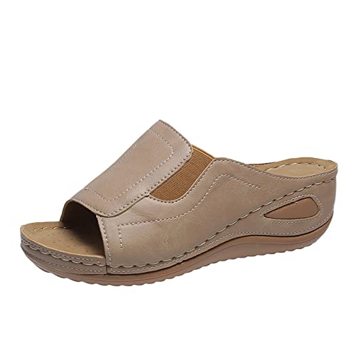 bgyujn Einfarbig Offene Zehen Keilabsatz Plattform Lässige Sandalen Damen Schuhe Schwarz 43 Casual Sommer Mode Elegante Damen-Hausschuhe (Beige, 38) von bgyujn