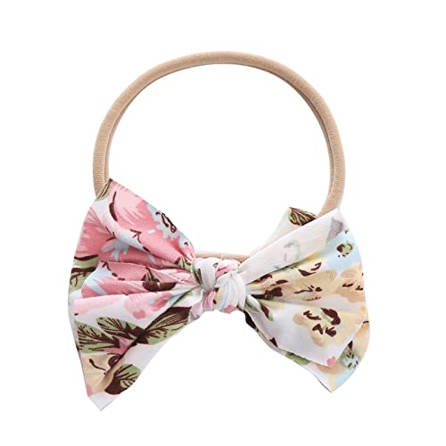 Stirnband Damen Winter Gelb Kleinkind Baby Mädchen Blumendruck Stirnband Bowknot elastisches Haarband für Kleinkinder Wollhuhn (Pink, One Size) von biJerou