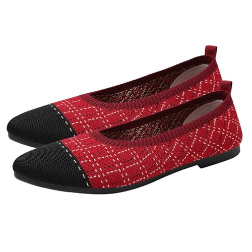 biJerou Atmungsaktive und Bequeme Freizeitschuhe für Damen mit flachem Boden und flachem Schnitt Schuhe Damen Blau Gelb (Red, 40) von biJerou