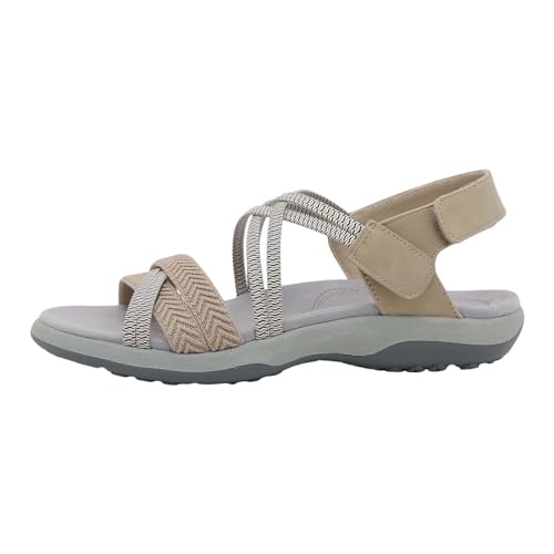 biJerou Damen Casual Paste Flache Rom Schuhe Damen Sportsandalen Gummiband Übergröße Damenschuhe Schuhe Silber Damen Flach (Beige, 38) von biJerou