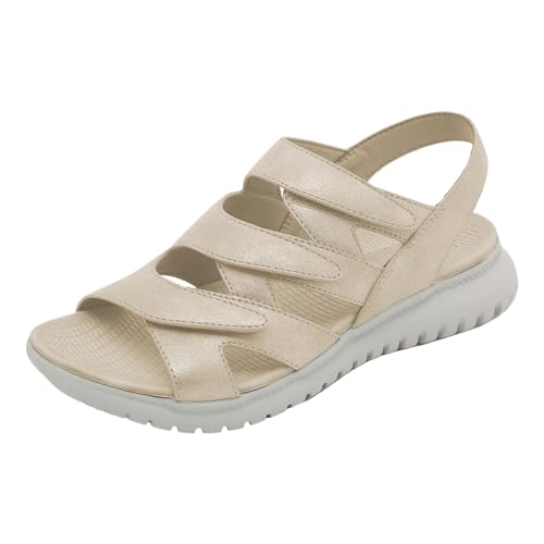 biJerou Damen Casual Schnalle flache römische Schuhe Sommermode Damen Sandalen Damen Sandalen Sommer Glitzer (Khaki, 35) von biJerou