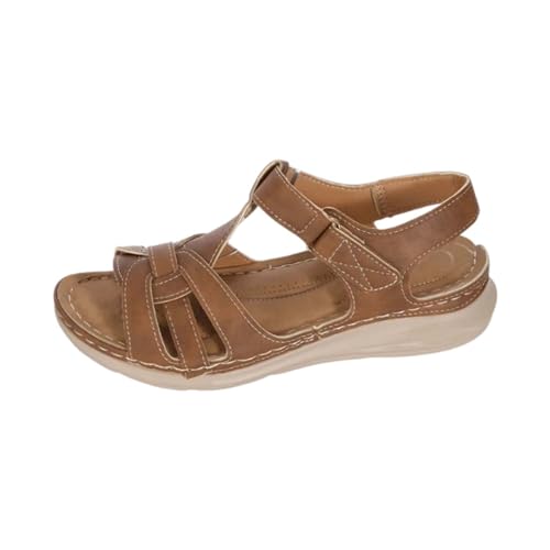 biJerou Damen Casual Side Hollow Paste Slope Bottom Römische Schuhe Sommermode Damen Sandalen Damen Socken Schuhe Ohne Schnürsenkel (Brown, 36) von biJerou