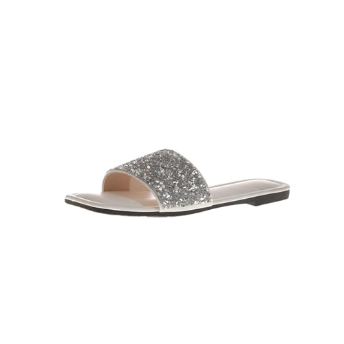 biJerou Damen-Flip-Flops mit flachem Boden und Pailletten und Strasssteinen für den Sommer Gelbe Schuhe Damen Stiefeletten (White, 38) von biJerou