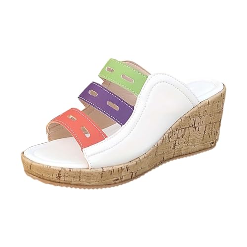 biJerou Damen Hohe Schuhe Glitzer Hausschuhe Hohl Casual Hausschuhe Slope Bottom Schuhe Retro Sandalen Schuhe Damen Altrosa (White, 36) von biJerou