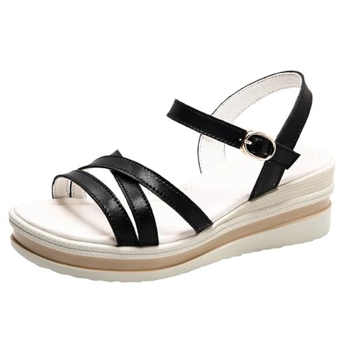 biJerou Damen-Sandalen mit dicken Sohlen, bequeme und vielseitige Strand-Freizeitsandalen Krankenhaus Schuhe Damen Comic (Black, 36) von biJerou