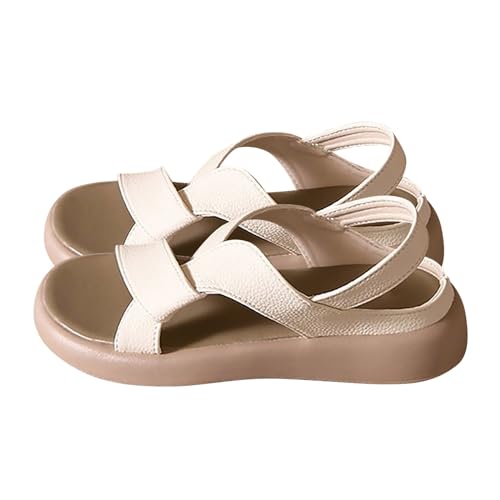 biJerou Damen Schuhe 45 Sommer lässige und modische Retro-Strandsandalen mit flachem Boden Gummiboots Damen Schuhe Wasserdicht (Beige, 36) von biJerou