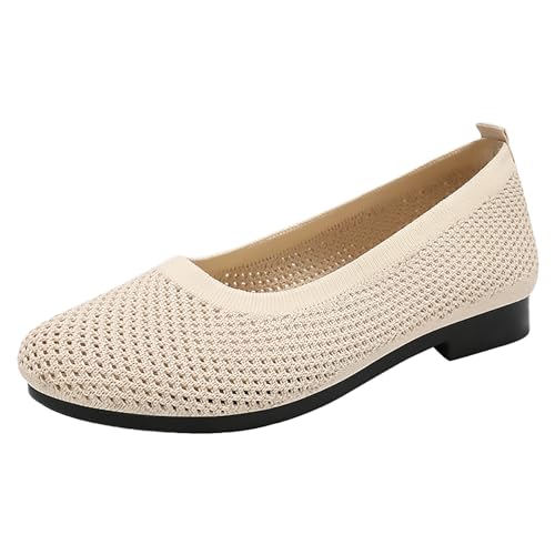 biJerou Damen-Sommer-Freizeitschuhe mit weicher Sohle, Fly Woven, flach, atmungsaktiv Damen Fahrrad Schuhe (Beige, 38) von biJerou