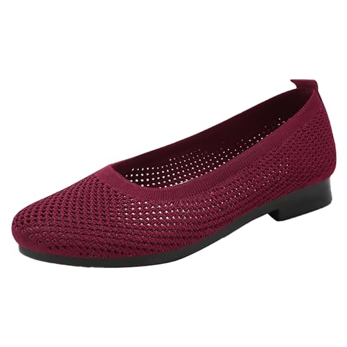 biJerou Damen-Sommer-Freizeitschuhe mit weicher Sohle, Fly Woven, flach, atmungsaktiv Damen Fahrrad Schuhe (Red, 39) von biJerou