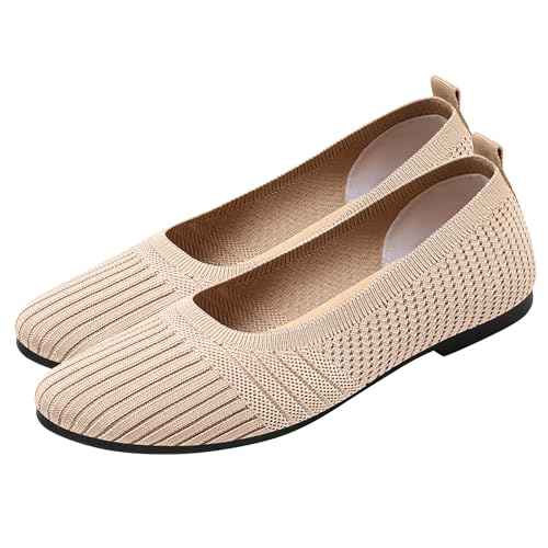 biJerou Damen-Sommer-Freizeitschuhe mit weicher Sohle, Fly Woven, flach, atmungsaktiv Schuhe 39 Damen Schwarz (Beige, 36) von biJerou