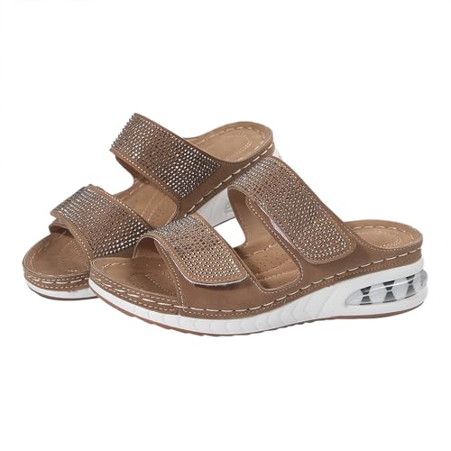 biJerou Damen-Sommer-Sandalen und Hausschuhe mit übergroßem Strass-Keilabsatz und bequemen Luftpolstern Schuhe Damen 42 Rot (Brown, 37) von biJerou