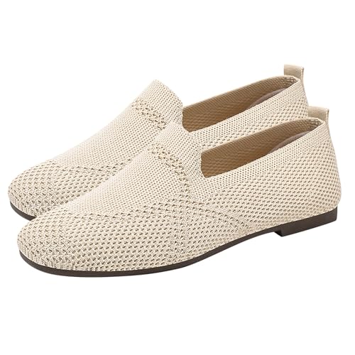 biJerou Damen-Sommerschuhe mit weichem, flachem Boden, bequemen und atmungsaktiven Freizeitschuhen Schuhe Damen Wandern (Beige, 36) von biJerou