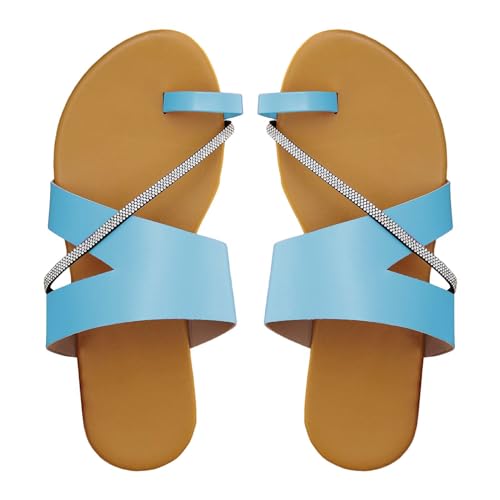 biJerou Damen Strand-Clip-Zehen-Hausschuhe, hohle lässige Hausschuhe, flache Schuhe, Vintage-Sandalen Damen Schuhe Mit Absatz 41 (Blue, 38) von biJerou
