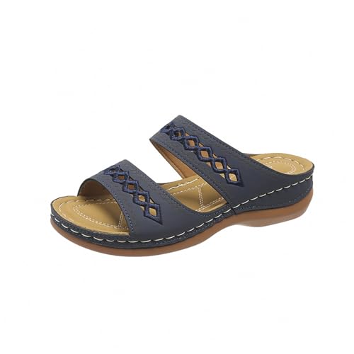 biJerou Damen Strand Hausschuhe mit Slope Heel Hohl Casual Hausschuhe Slope Bottom Schuhe Retro Sandalen Damen Weiße Schuhe (Blue, 41) von biJerou