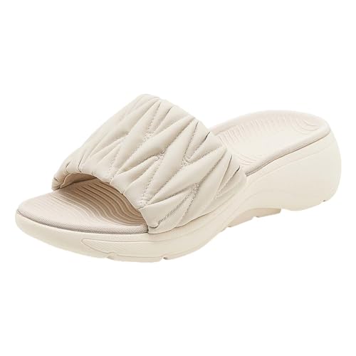 biJerou Damen Strand Hausschuhe mit dickem Boden, Hohle Freizeitpantoffeln, Schuhe mit dickem Boden, Retro-Sandalen Hallux Schuhe Damen Wasserdicht (Beige, 37) von biJerou