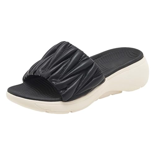 biJerou Damen Strand Hausschuhe mit dickem Boden, hohle Freizeitpantoffeln, Schuhe mit dickem Boden, Retro-Sandalen Hallux Schuhe Damen Wasserdicht (Black, 37) von biJerou