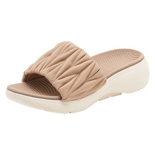 biJerou Damen Strand Hausschuhe mit dickem Boden, Hohle Freizeitpantoffeln, Schuhe mit dickem Boden, Retro-Sandalen Hallux Schuhe Damen Wasserdicht (Khaki, 36) von biJerou