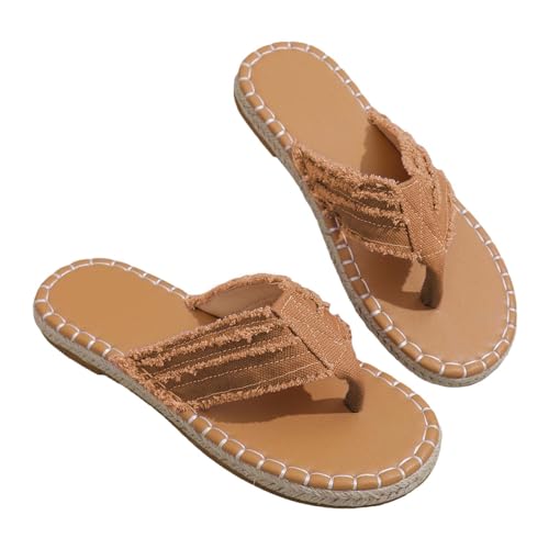 biJerou Damen Strand-Tanga-Hausschuhe, hohl, lässig, Clip-Toe-Hausschuhe, Flache Schuhe, Vintage-Sandalen Weiße Schuhe Damen Sneaker Billig (Brown, 42) von biJerou