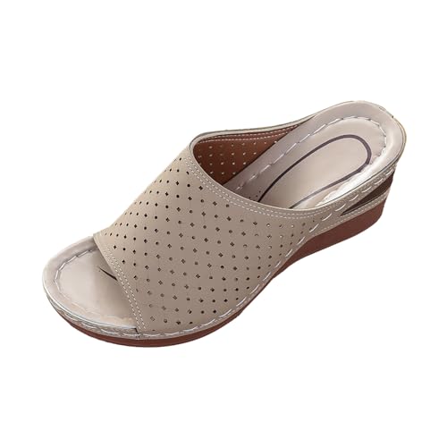 biJerou Damenschuhe, Lange Slipper-Socken für Damen, für den Sommer, einfarbig, zum Reinschlüpfen, lässig, offene Zehenpartie, flach, weiche Slipper-Socken für Damen Silberne Schuhe Damen (Beige, 36) von biJerou