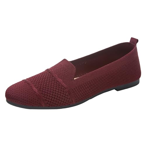 biJerou Damenschuhe, ethnische Freizeitschuhe, Sommermode, hohl, atmungsaktiv, Flacher Absatz, weiche Sohle, Freizeitschuhe Schuhe Wasserdicht Damen Reißverschluss (Red, 40) von biJerou