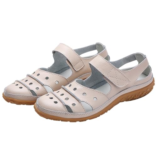 biJerou Einfarbige, lässige, modische, Hohle, atmungsaktive Freizeitschuhe für Damen Schuhe Damen Rot 37 (Beige, 35) von biJerou