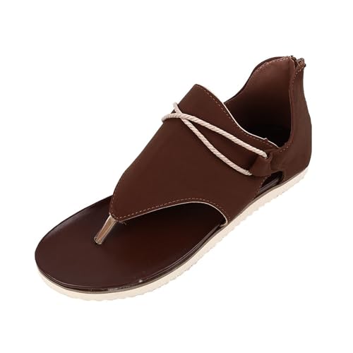 biJerou Einfarbige, lässige und modische flache Sandalen für Damen, leichte flache Sandalen Schuhe Damen Schwarz Braune Sohle (Brown, 36) von biJerou