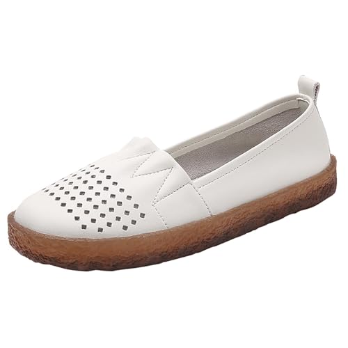 biJerou Einfarbige Flache Schuhe für Damen, hohl, atmungsaktiv, modisch und lässig Schuhe Damen 97 Unter 60 (Beige, 35) von biJerou