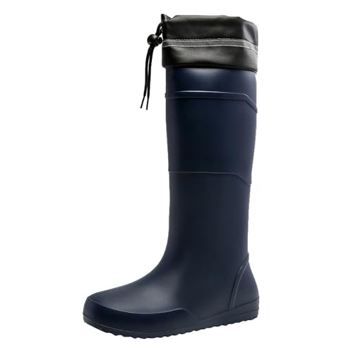 biJerou Extra hohe Regenschuhe mit flacher Sohle für Herren, Wasserschuhe für Herren, mit Geschirr und festem Baumwollvlies, lange Regenstiefel, 40 Meter, Gummischuhe Herren Schuhe Japan (Blue, 45) von biJerou