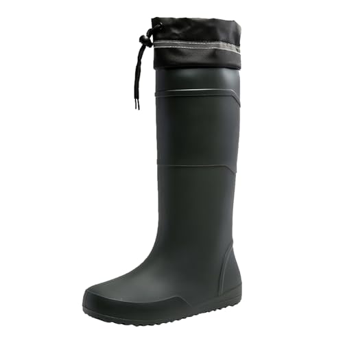 biJerou Extra hohe Regenschuhe mit flacher Sohle für Herren, Wasserschuhe für Herren, mit Geschirr und festem Baumwollvlies, lange Regenstiefel, 40 Meter, Gummischuhe Herren Schuhe Japan (Grey, 41) von biJerou