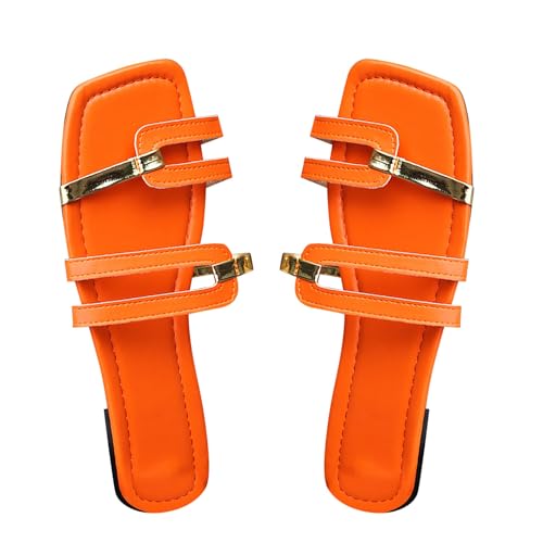 biJerou Flache Sommer-Sandalen und Hausschuhe in Übergröße mit Farbblock-Design für Damen Leichte Schuhe Damen Atmungsaktiv (Red, 39) von biJerou