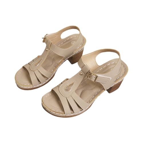 biJerou Frauen Casual Seite Hohl Gürtel Schnalle Slope Bottom Römische Schuhe Sommer Sandalen Schuhe Für Einlagen Geeignet Damen (Khaki, 37) von biJerou