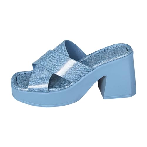 biJerou Frauen Strand Slope Heel Hausschuhe Hohl Casual Hausschuhe Slope Bottom Schuhe Retro Sandalen Schuhe Unter 5 Damen (Blue, 38) von biJerou