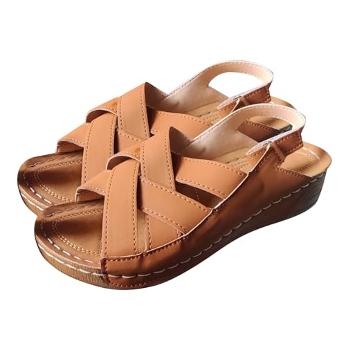 biJerou Getragene Damen Sandalen 40 Strandsandalen mit Schrägabsatz Schuhe La Trainer Damen (Brown, 38) von biJerou