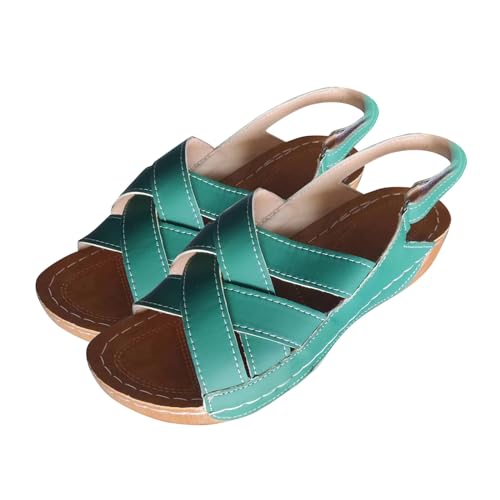 biJerou Getragene Damen Sandalen 40 Strandsandalen mit Schrägabsatz Schuhe La Trainer Damen (Green, 38) von biJerou