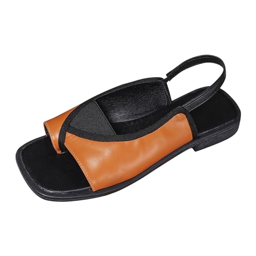 biJerou Große flache Sandalen weiblich 2024 Zehen europäische und amerikanische Köpfe Freizeit nach gemütlichen Außenhandel römischen Sandalen Damen Schuhe Schwarz Flach Sommer (Orange, 36) von biJerou