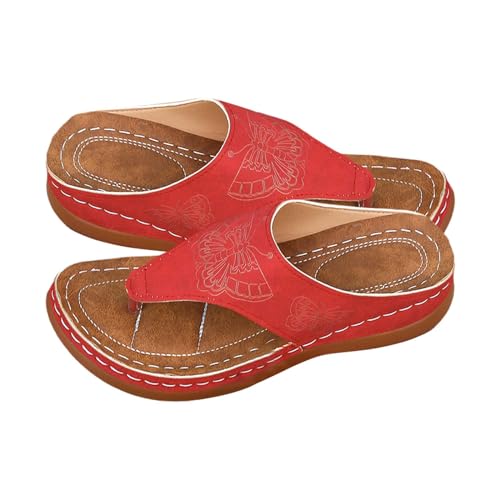 biJerou Hallux Schuhe Für Damen Sandalen Hausschuhe Hohl Casual Hausschuhe Flache Schuhe Vintage Sandalen Damen Schuhe Leicht (Red, 39) von biJerou