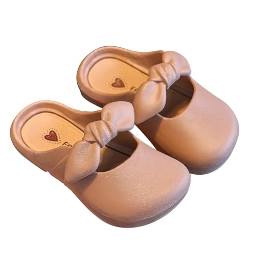 biJerou Hausschuhe Kinder Pantoffeln weiche Unterseite Schleife Baotou Prinzessin Sandale Hausschuhe Warm Damen (Khaki, 25 Toddler) von biJerou