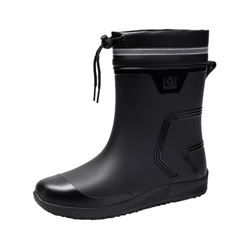 biJerou Herren Wasserschuhe mit mittlerer Wade, Mundgeschirr, Mundgummischuhe, Überschuhe zum Mitnehmen, warme Regenstiefel Größentabelle Herren Schuhe (Black, 41) von biJerou