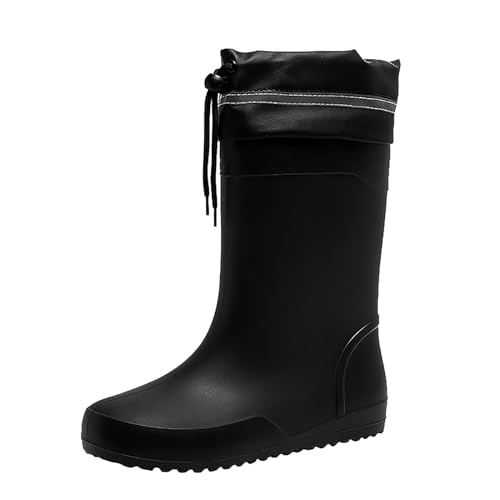 biJerou Hochwertige Herren-Regenstiefel mit mittelhoher Wade und flacher Sohle für die Regenzeit Bommel Herren Schuhe 46 (Black, 41) von biJerou