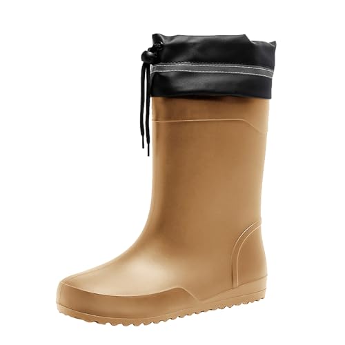 biJerou Hochwertige Herren-Regenstiefel mit mittelhoher Wade und flacher Sohle für die Regenzeit Bommel Herren Schuhe 46 (Coffee, 41) von biJerou