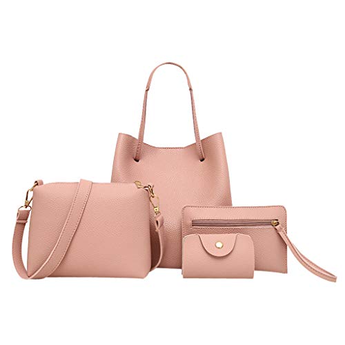 biJerou Kleine Geldbörsen Herren Lederpaket Frauentasche + Kartentasche + Messenger-Muster 4Stück Handtasche + Crossbody-Tasche Brieftasche Damen Kariert (Pink, One Size) von biJerou