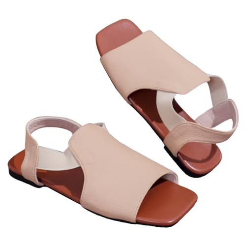 biJerou Lässige, elastische, Flache Rom-Schuhe für Damen, Sommermode, Damen-Sandalen Wasserdicht Schuhe Damen Winter (Beige, 36) von biJerou