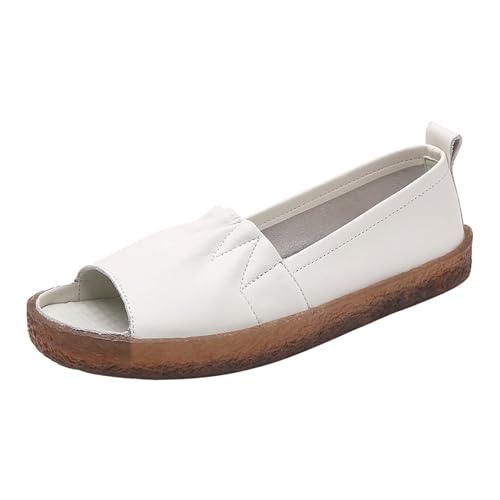 biJerou Lässige, modische, einfarbige, flache Fischmaul-Sandalen aus für Damen Blaumann Damen Schuhe (Beige, 35) von biJerou