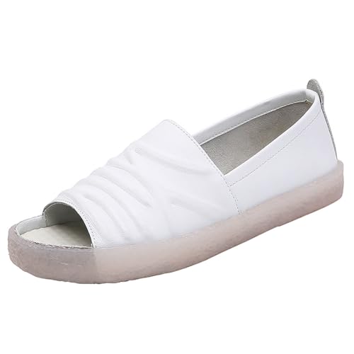 biJerou Lässige, modische, einfarbige, flache Fischmaul-Sandalen aus für Damen Keilabsatz Sandalen Damen Schwarz (White, 36) von biJerou